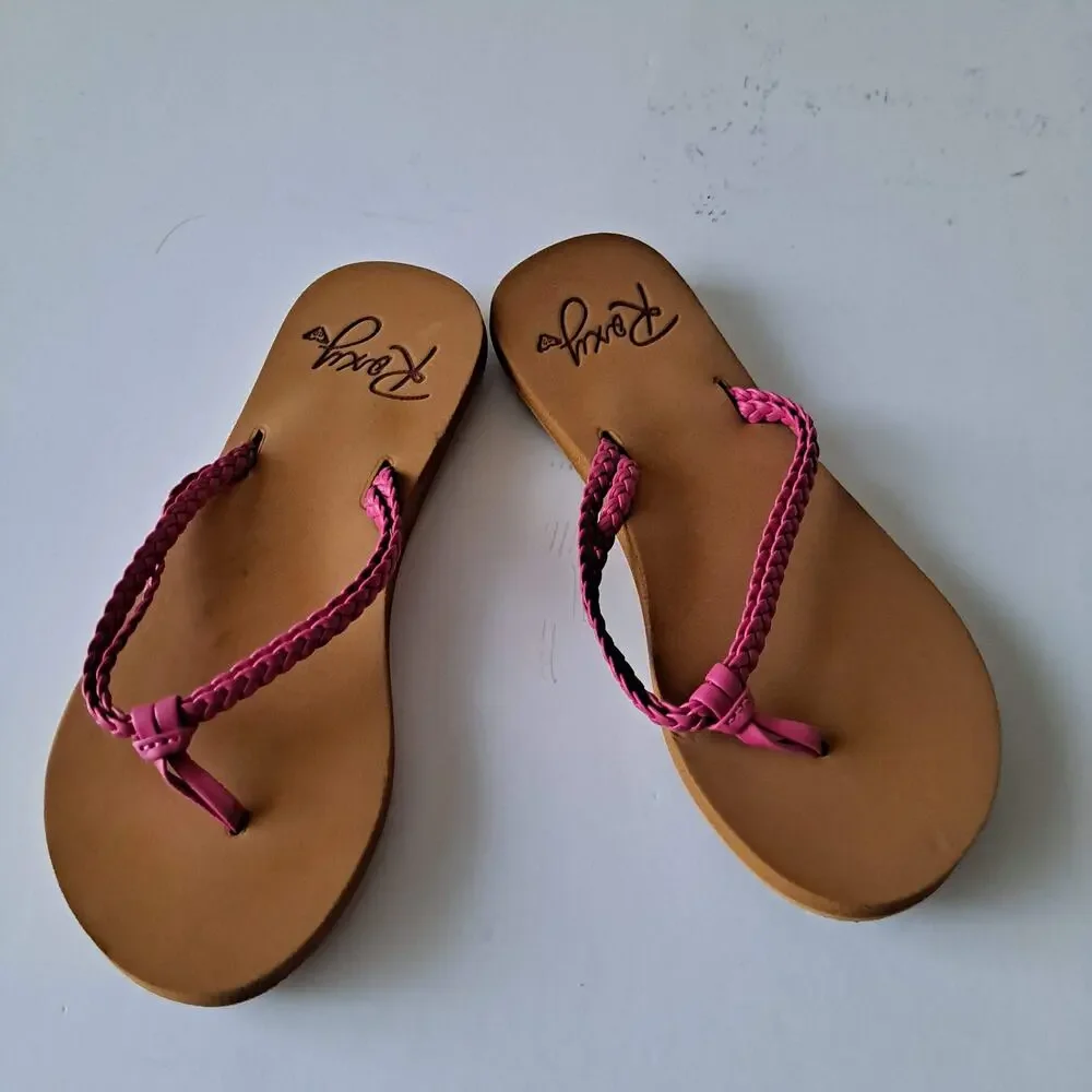 NWT Roxy Costas II Braided Strap Flip Flop Sandals EVA Sole Pink Girls Size 2